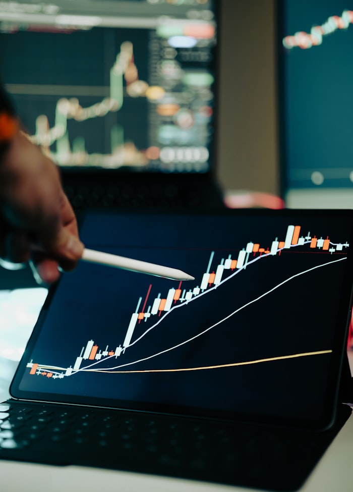 Financial adviser pointing at a chart on a laptop