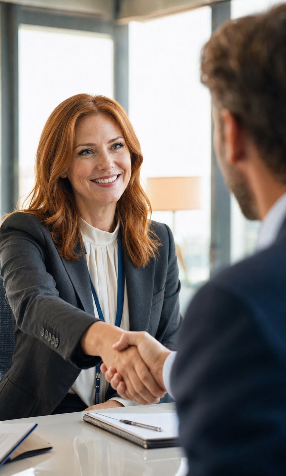 Bank adviser meeting a client across a desk