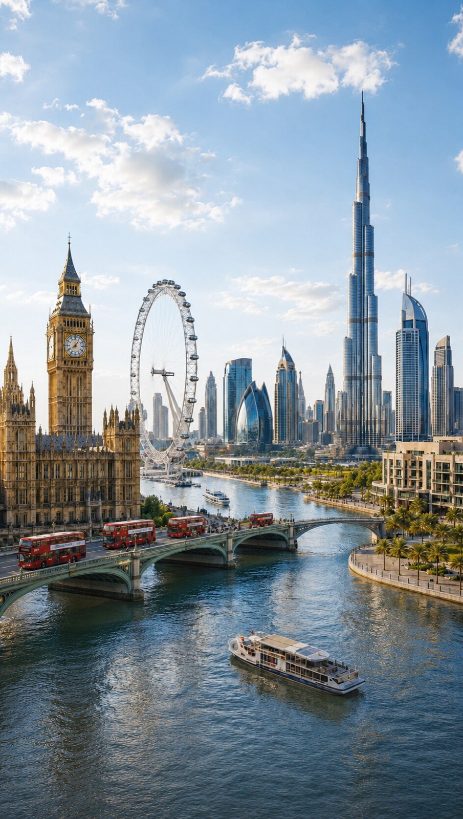 London and Dubai landmarks side by side
